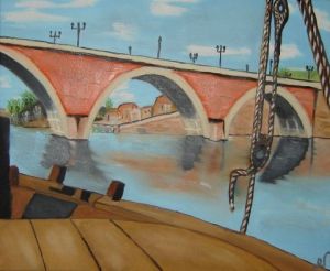Voir le détail de cette oeuvre: Le vieux pont de Bergerac vu d'une Gabarre